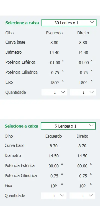 Como preencher os parâmetros das suas Lentes de Contacto em Lentes de Contacto 365