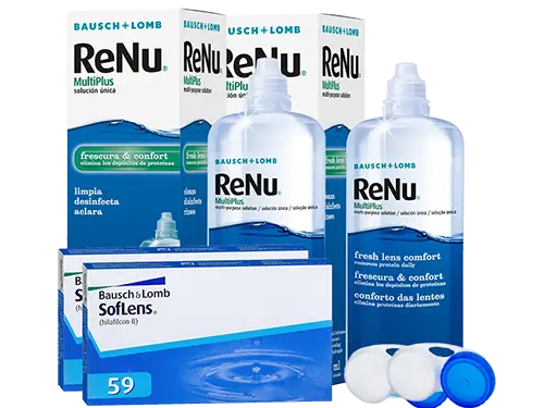 Lentes de Contato Soflens 59 + Renu Multiplus - Packs